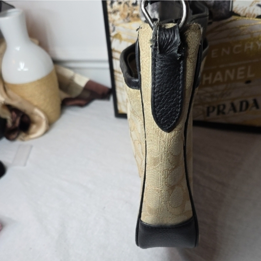 Coach Black and Tan Messenger Bag with Yellow Stripe - Picture 5 of 13
